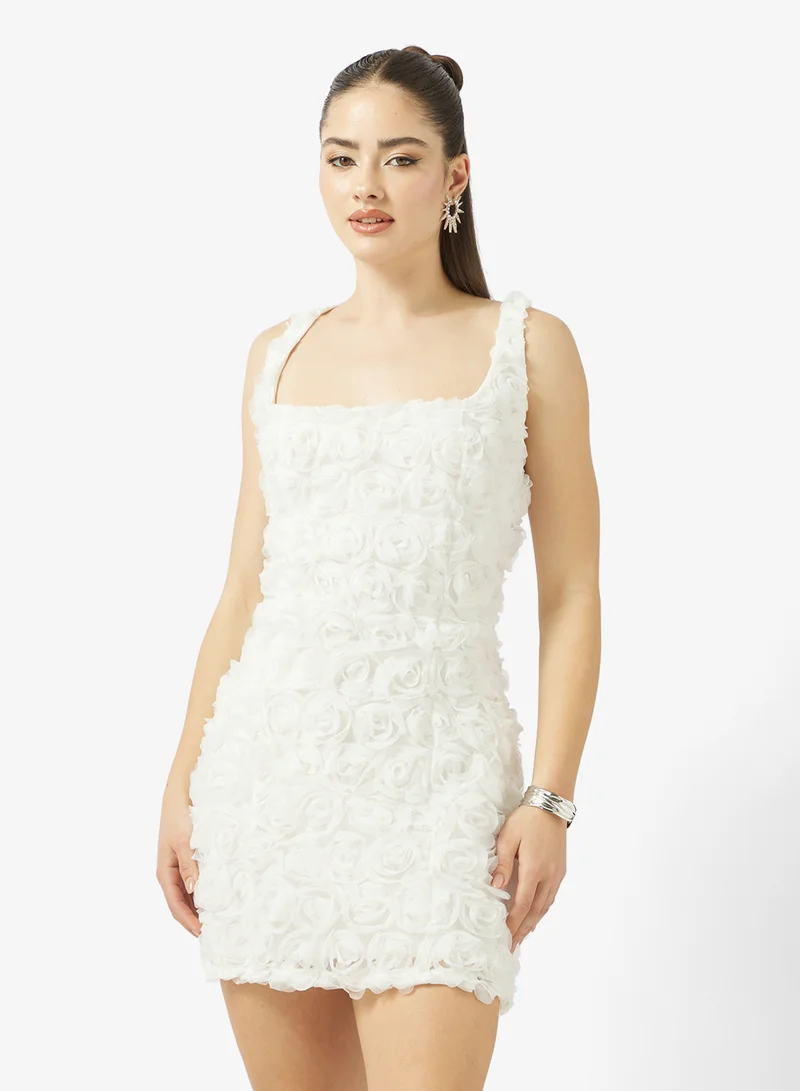 Ginger Square Neck 3D Floral Dress